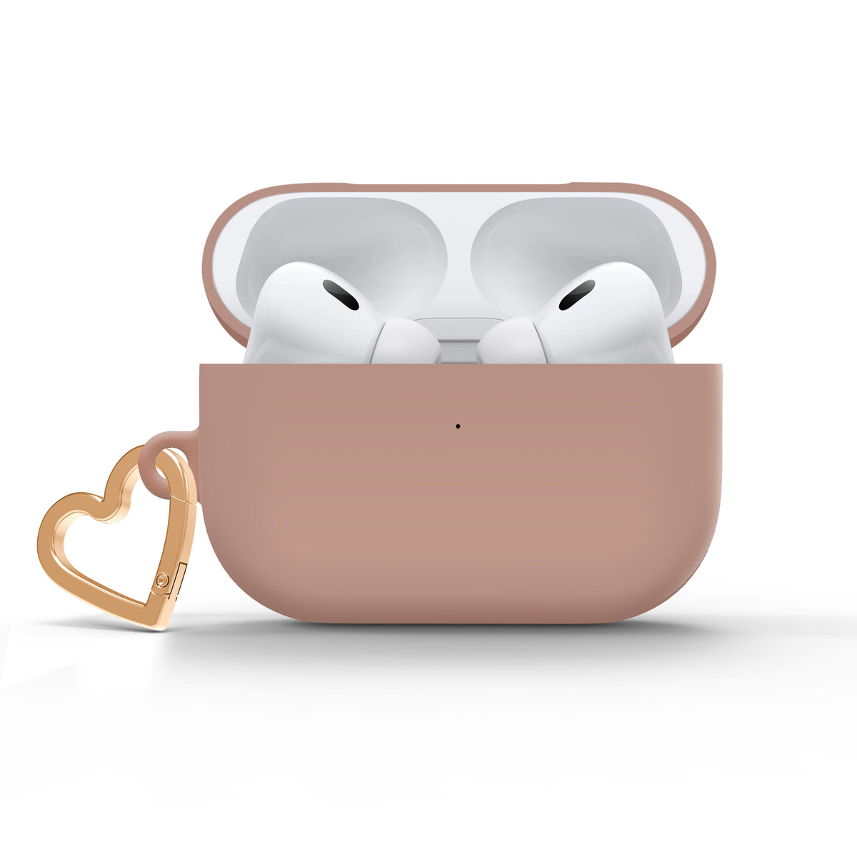 Mocha Mousse AirPods case with gold-tone heart clip — view 2