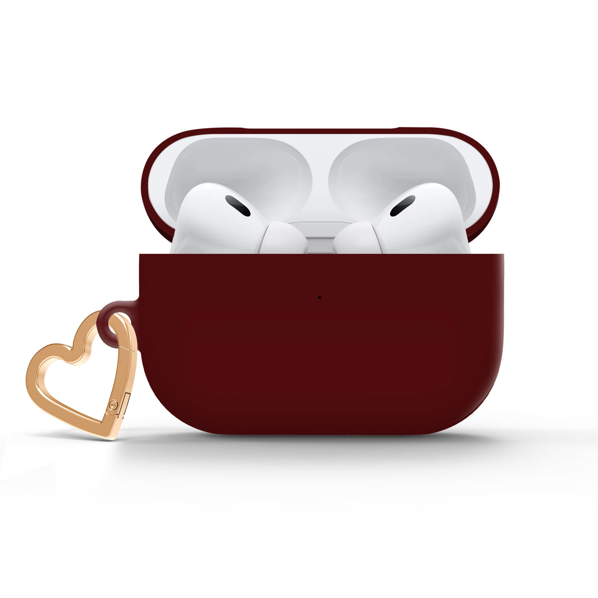 Dark Cherry AirPods case with gold-tone heart clip — view 2
