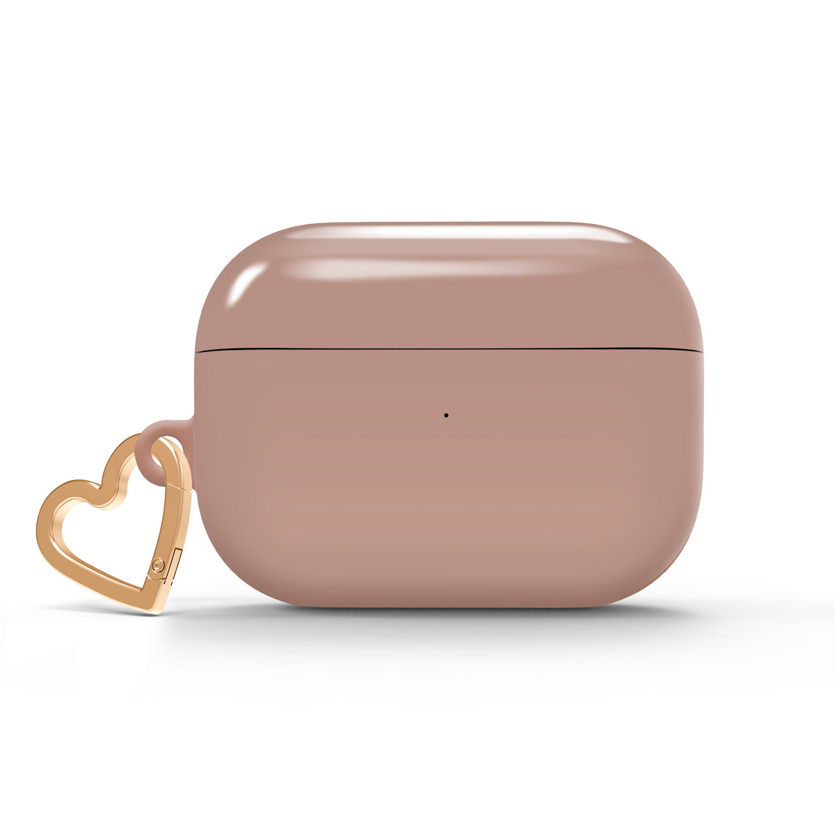 Mocha Mousse AirPods case with gold-tone heart clip — view 1