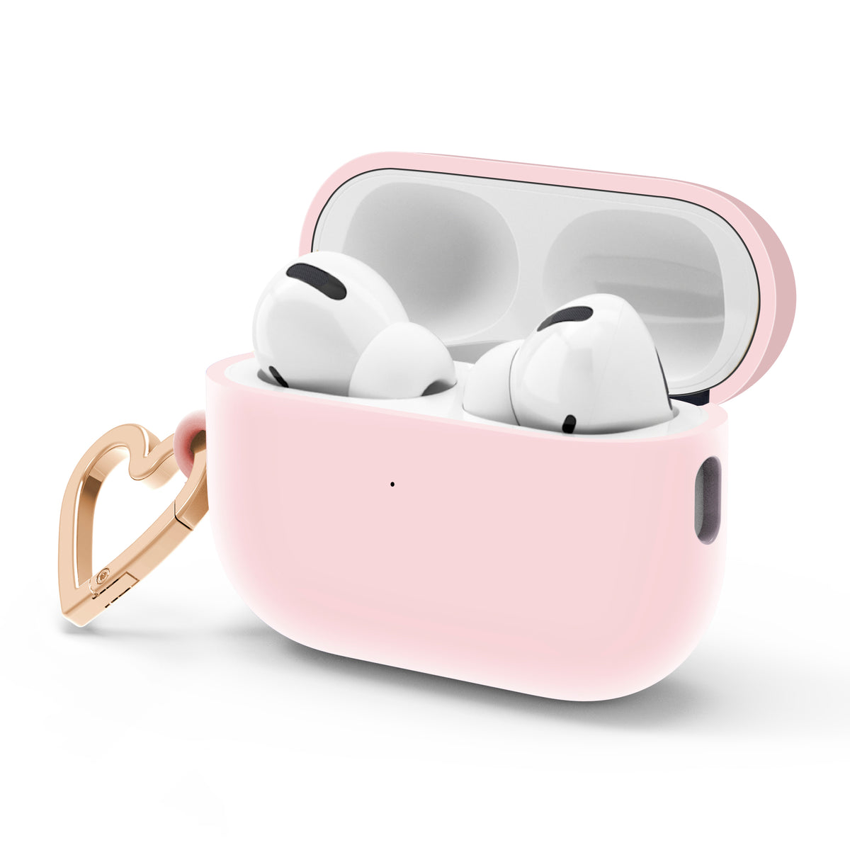Pink AirPods case with gold-tone heart clip — view 3