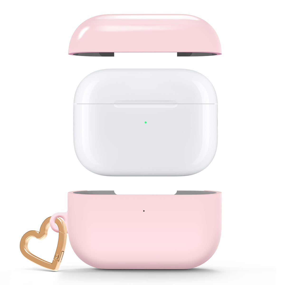 Pink AirPods case with gold-tone heart clip — view 4