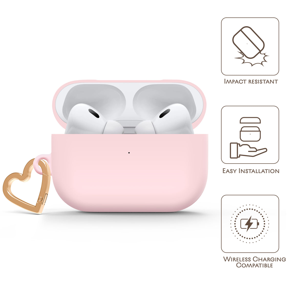 Pink AirPods case with gold-tone heart clip — view 5