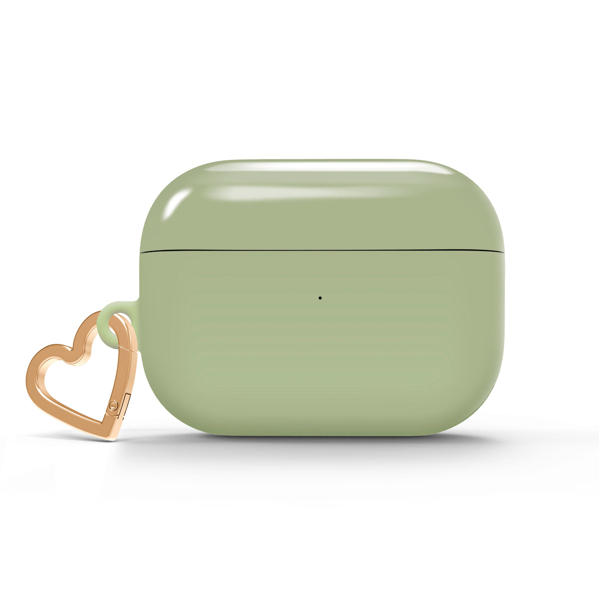 Sage Green AirPods case with gold-tone heart clip — view 1