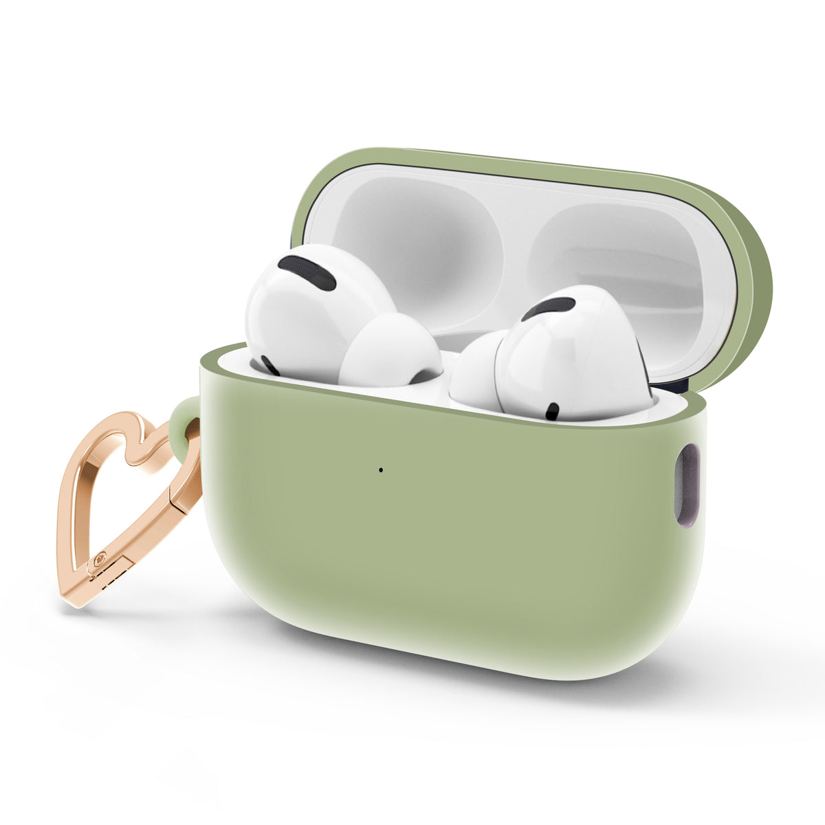 Sage Green AirPods case with gold-tone heart clip — view 3