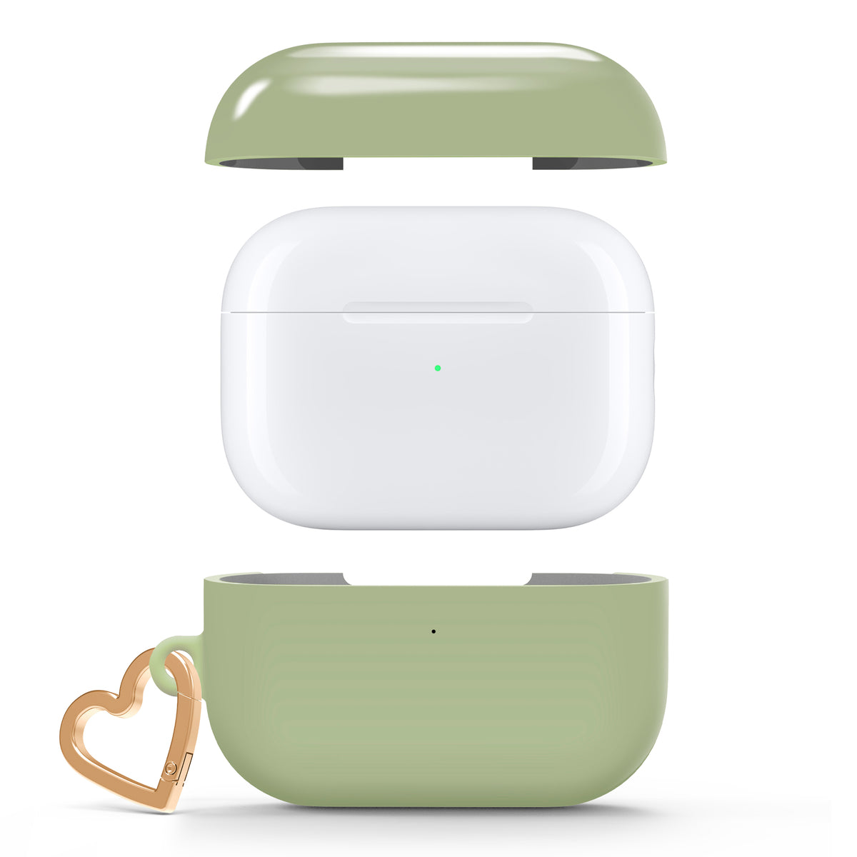 Sage Green AirPods case with gold-tone heart clip — view 4