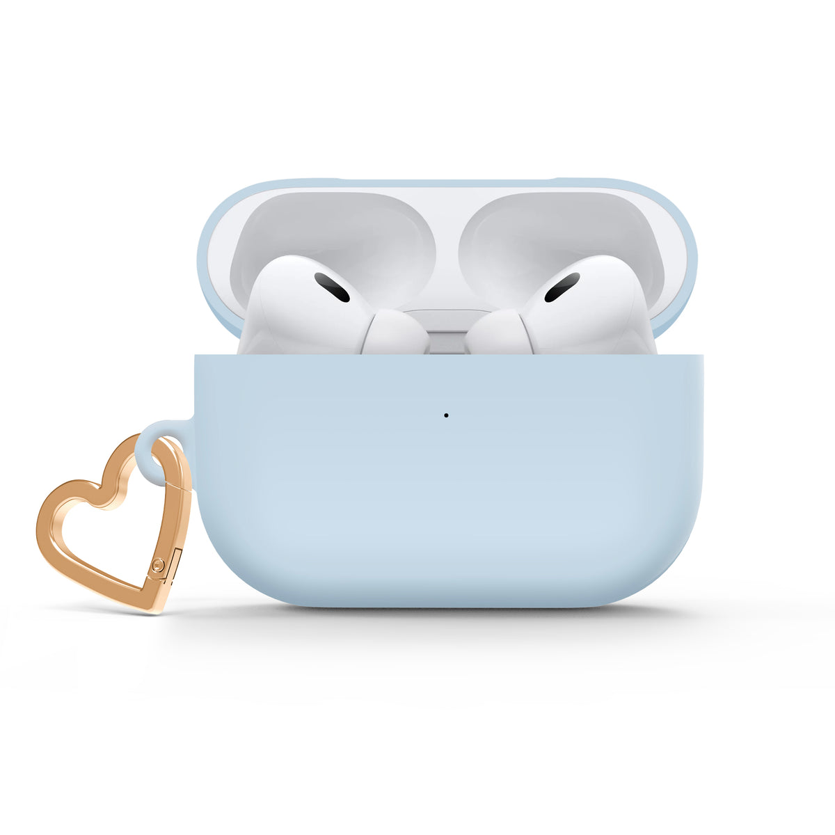 Sierra Blue AirPods case with gold-tone heart clip — view 2