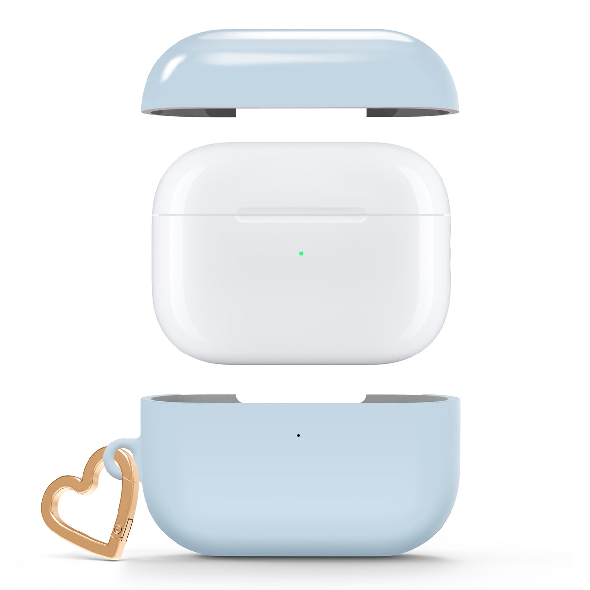 Sierra Blue AirPods case with gold-tone heart clip — view 4