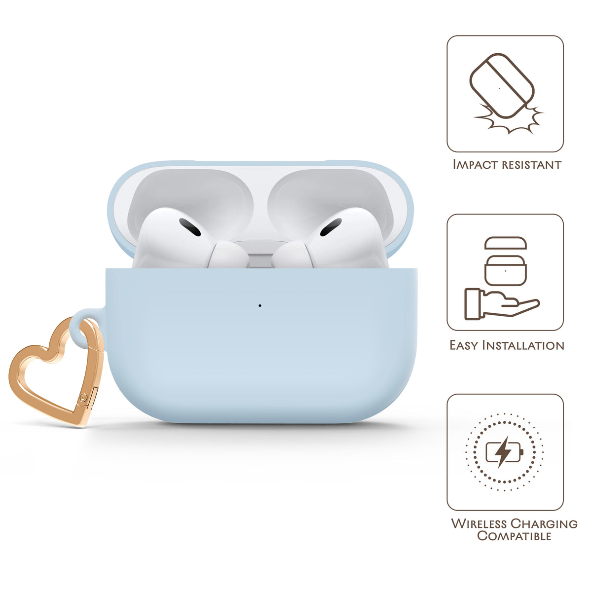 Sierra Blue AirPods case with gold-tone heart clip — view 5
